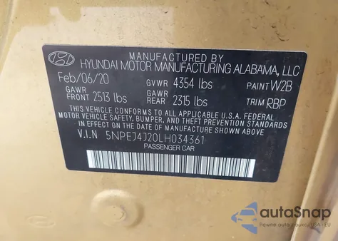 2020 Hyundai Sonata Sel Plus из США, поврежденный, VIN 5NPEJ4J20LH034361